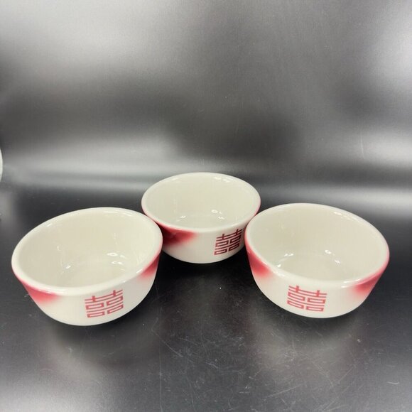 Jackson Custom China Restaurant Ware MCM Heavy Pottery Dish Bowl Set 3 Red White - Picture 14 of 16